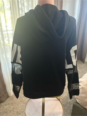 Black Hoodie Sweater with Mesh Sleeve Details